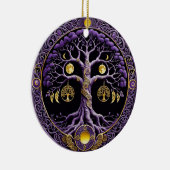 Lila-goldener Lebensbaum-Mandala Keramik Ornament (Rechts)