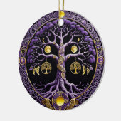 Lila-goldener Lebensbaum-Mandala Keramik Ornament (Links)