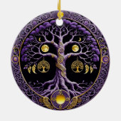 Lila-goldener Lebensbaum-Mandala Keramik Ornament (Hinten)