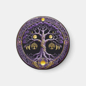 Lila-goldener Lebensbaum-Mandala Magnet (Vorne)