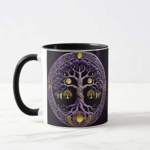 Lila-goldener Lebensbaum-Mandala Tasse
