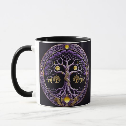 Lila-goldener Lebensbaum-Mandala Tasse (Links)