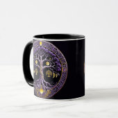 Lila-goldener Lebensbaum-Mandala Tasse (Vorderseite Links)