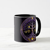 Lila-goldener Lebensbaum-Mandala Tasse (VorderseiteRechts)