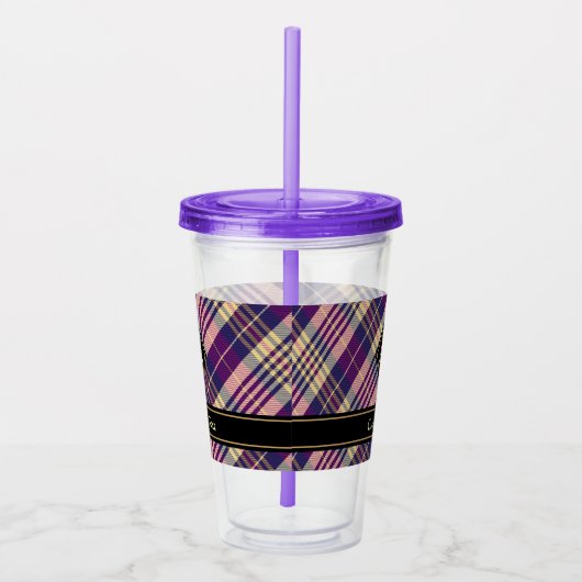Lila, goldener und blauer Tartan Acryltrinkbecher (Rechts)