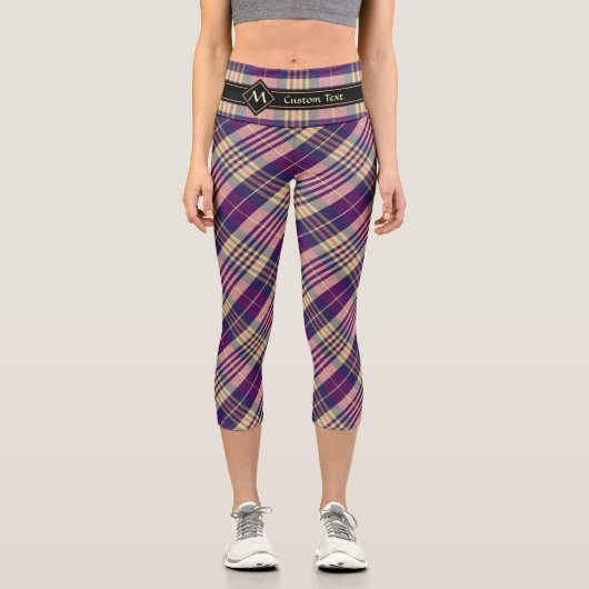 Lila, goldener und blauer Tartan Capri Leggings (Vorderseite)