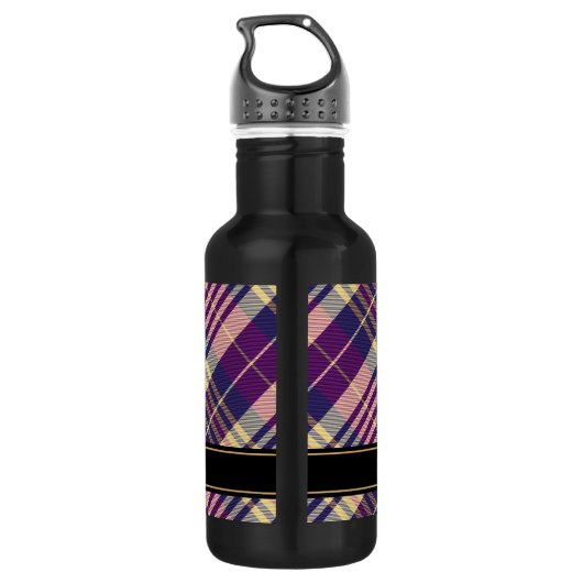 Lila, goldener und blauer Tartan Edelstahlflasche (Rückseite)