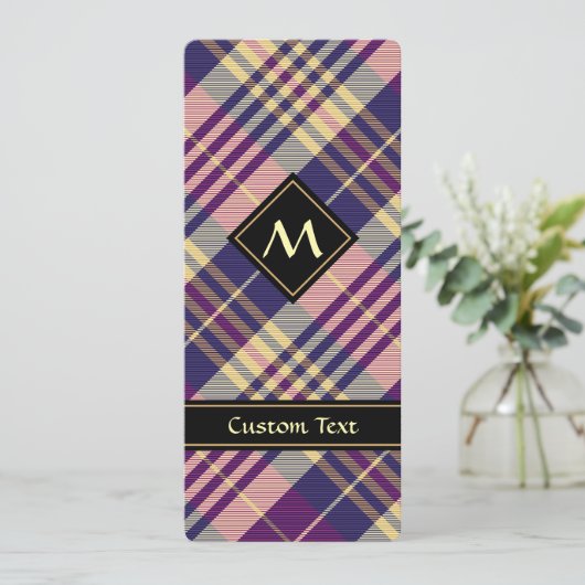 Lila, goldener und blauer Tartan Einladung (Stehend Vorderseite)