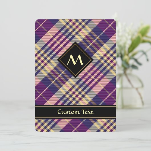Lila, goldener und blauer Tartan Einladung (Stehend Vorderseite)