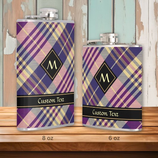 Lila, goldener und blauer Tartan Flachmann