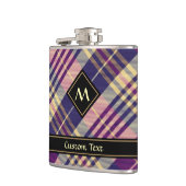 Lila, goldener und blauer Tartan Flachmann (Links)