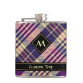 Lila, goldener und blauer Tartan Flachmann (Vorderseite)