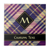 Lila, goldener und blauer Tartan Fliese (Vorderseite)