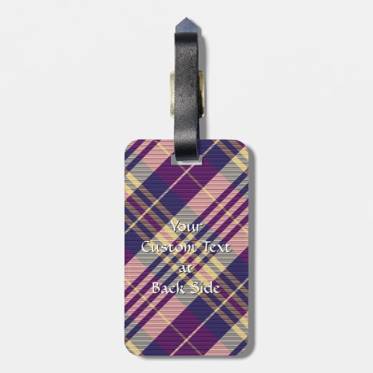 Lila, goldener und blauer Tartan Gepäckanhänger (Rückseite vertikal)