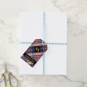 Lila, goldener und blauer Tartan Geschenkanhänger