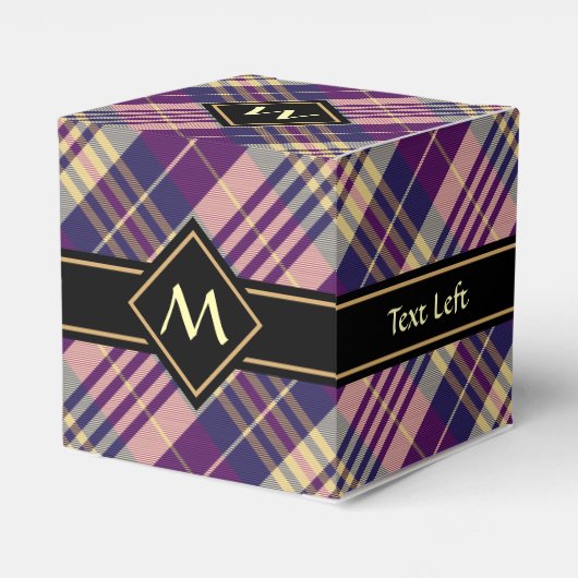 Lila, goldener und blauer Tartan Geschenkschachtel (Rückseite)