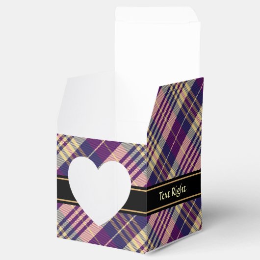 Lila, goldener und blauer Tartan Geschenkschachtel (Geöffnet)