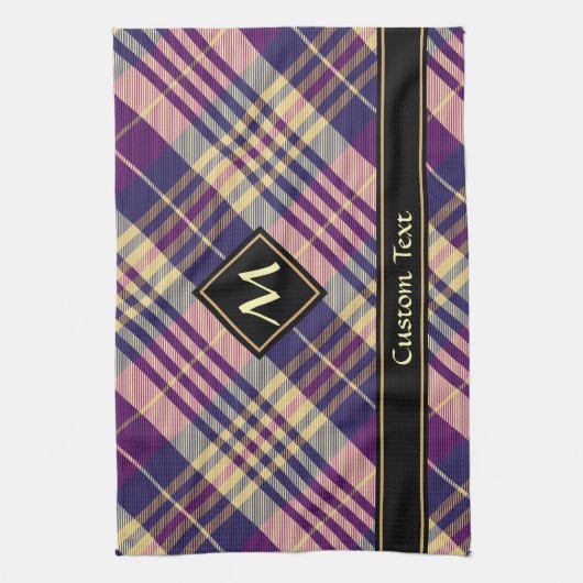 Lila, goldener und blauer Tartan Geschirrtuch (Vertikal)