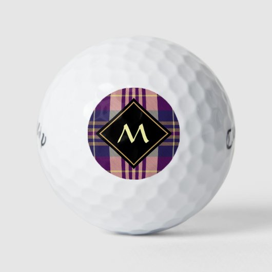 Lila, goldener und blauer Tartan Golfball (Vorderseite)