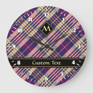 Lila, goldener und blauer Tartan Große Wanduhr