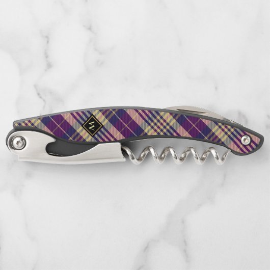 Lila, goldener und blauer Tartan Kellnermesser (Vorderseite)