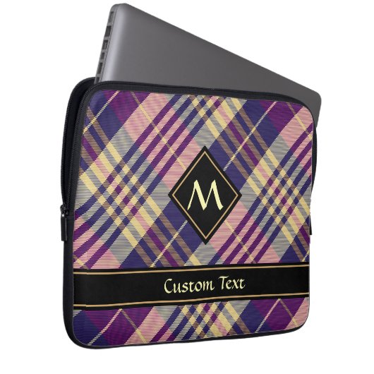 Lila, goldener und blauer Tartan Laptopschutzhülle (Vorne Rechts)