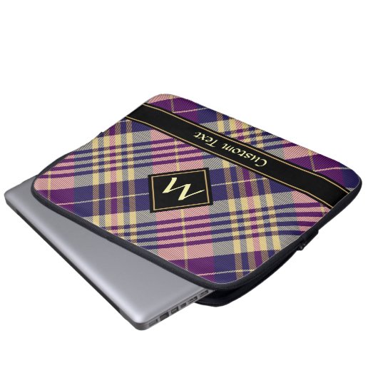 Lila, goldener und blauer Tartan Laptopschutzhülle (Vorne Knopf)
