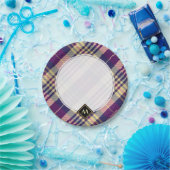 Lila, goldener und blauer Tartan Pappteller (Party)