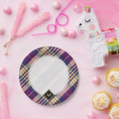 Lila, goldener und blauer Tartan Pappteller (Party)