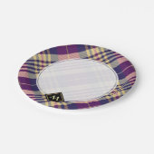 Lila, goldener und blauer Tartan Pappteller (Schrägansicht)