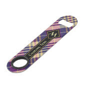 Lila, goldener und blauer Tartan Speed Flaschenöffner (Vorderseite Schrägansicht)