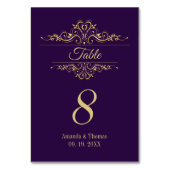 Lila, goldfarbener Hochzeitstisch Tischnummer (Vorderseite)