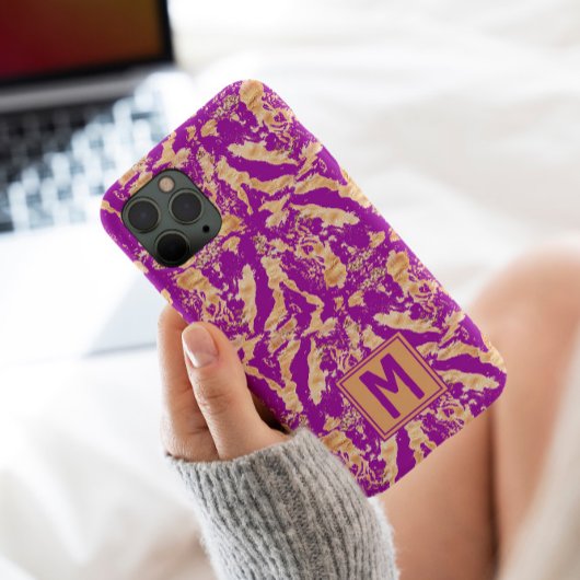 Lila goldfarbener Marmor Elegantes Monogramm Case-Mate iPhone Hülle