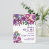 Lila goldfarbenes Blumensipp Kinderdusche Einladung (Stehend Vorderseite)