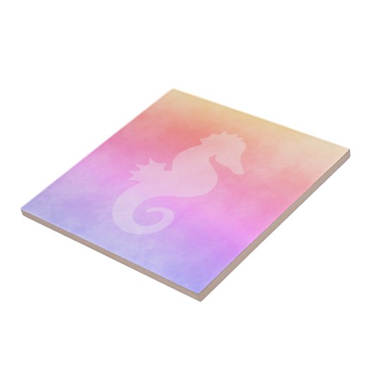 Lila goldfarbenes Seepferd mit ultraviolettem Pfir Fliese (Seite)