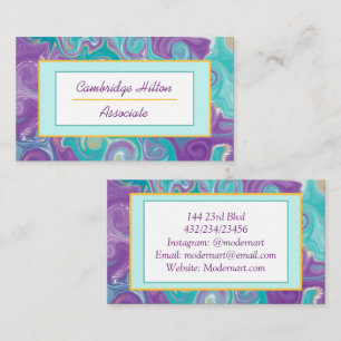 Lila, goldfarbenes und blaues Marmorfluid Visitenkarte
