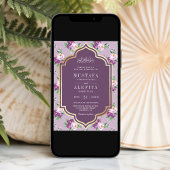 Lila Goldflorale-Muster-Moslemhochzeit Einladung