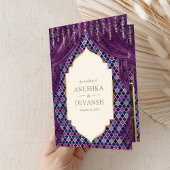 Lila Goldfloralvorhang Indische Hinduhochzeit Einladung