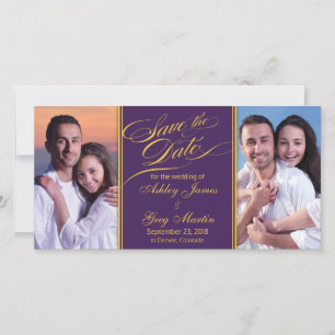 Lila Goldfoto-Collage Hochzeit speichern Sie das D Save The Date