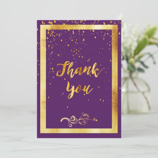 Lila GoldGeburtstag Dankeschön-Karte Dankeskarte (Stehend Vorderseite)
