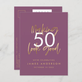 lila Goldgeburtstag, schlicht und elegant Einladungspostkarte