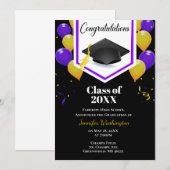 Lila Goldgelb und schwarz Konfetti Einladung (Vorne/Hinten)