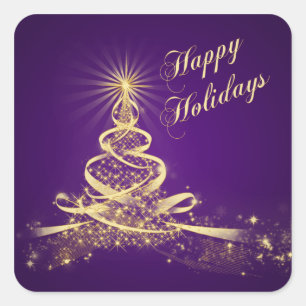Lila, goldgelber Tree Happy Holidays Sticker