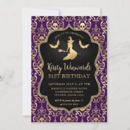 Lila Goldhacke und Skulls Damask 21. Geburtstag Einladung