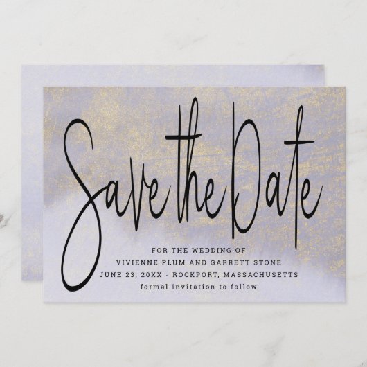 Lila Goldhochzeit speichert das Datum der Einladun Save The Date (Vorne/Hinten)