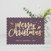 Lila Goldkalligraphie Frohe Weihnachten (Stehend Vorderseite)