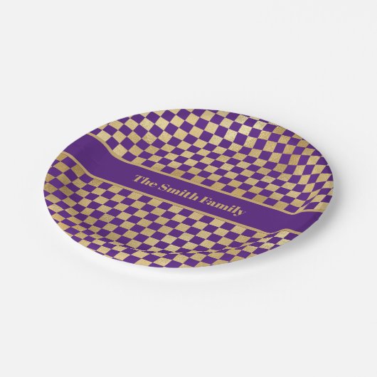 Lila Goldkarton Pappteller (Schrägansicht)