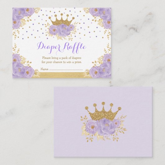 Lila Goldkrone Prinzessin Baby Girl Diaper Raffel Begleitkarte (Vorne/Hinten)