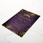 Lila Goldkrone Rose Thema Quinceanera Folieneinladung (Gedreht)