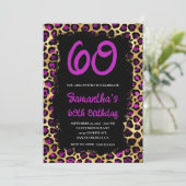 Lila Goldleopard in Schwarz 60. Geburtstag Einladung (Stehend Vorderseite)